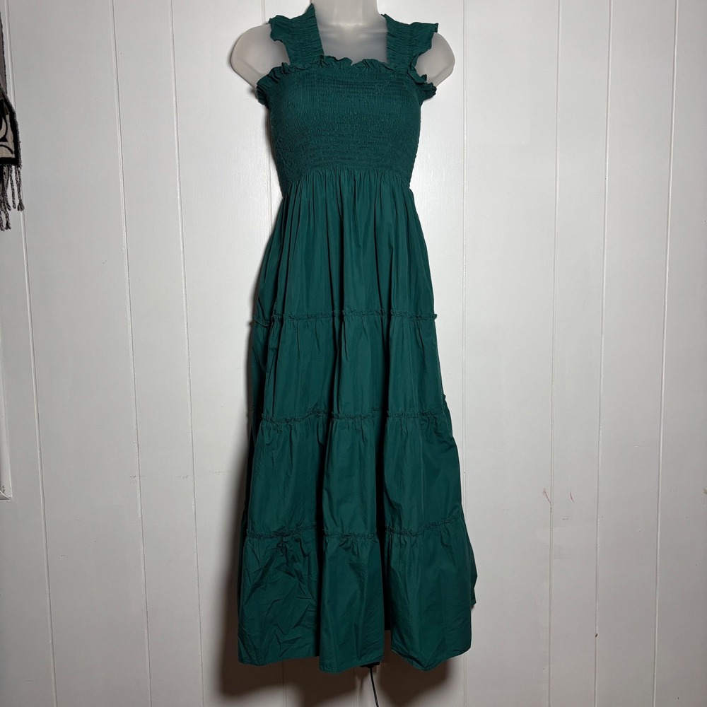 Quince Organic Cotton Smocked Midi Dress Garden Green M Poplin Sustainable